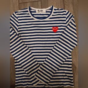 Comme des Garcons PLAY Blue and White Striped Tee